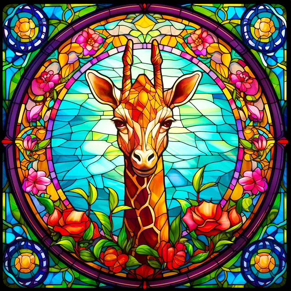 Diamond Painting - Full Round Drill - Stained Glass Giraffe(Canvas|30*30cm)