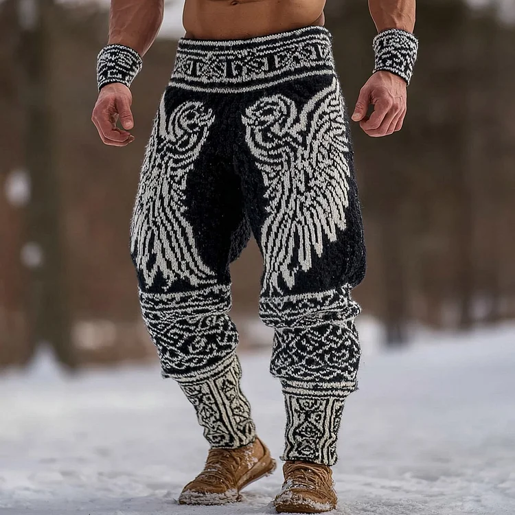 Men's Retro Viking Celtic Knot And Wing Pattern Knitted Pants