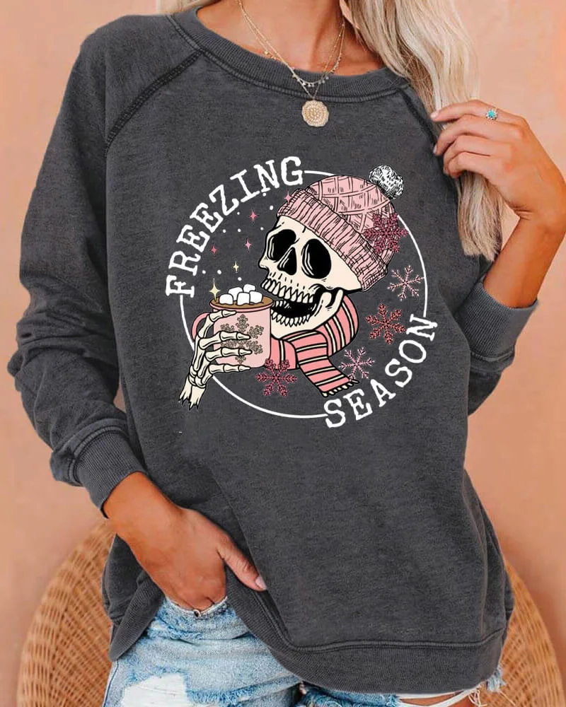 Freezing Season Skull Deep Gray Sweatshirt