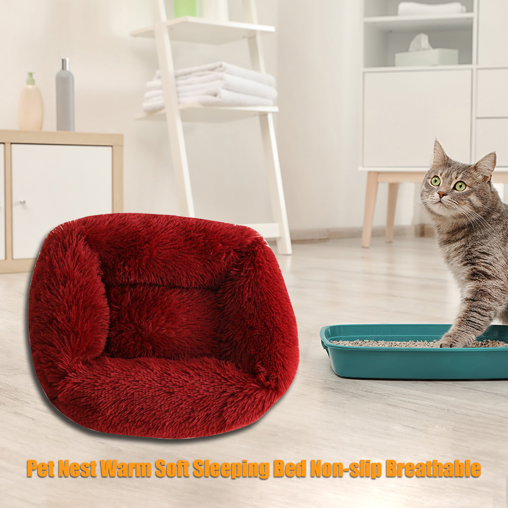 

Pet Nest Rectangle Soft Plush Kennel Cat Dog Bed Warm House Puppy Cushion, Wine red, 501 Original