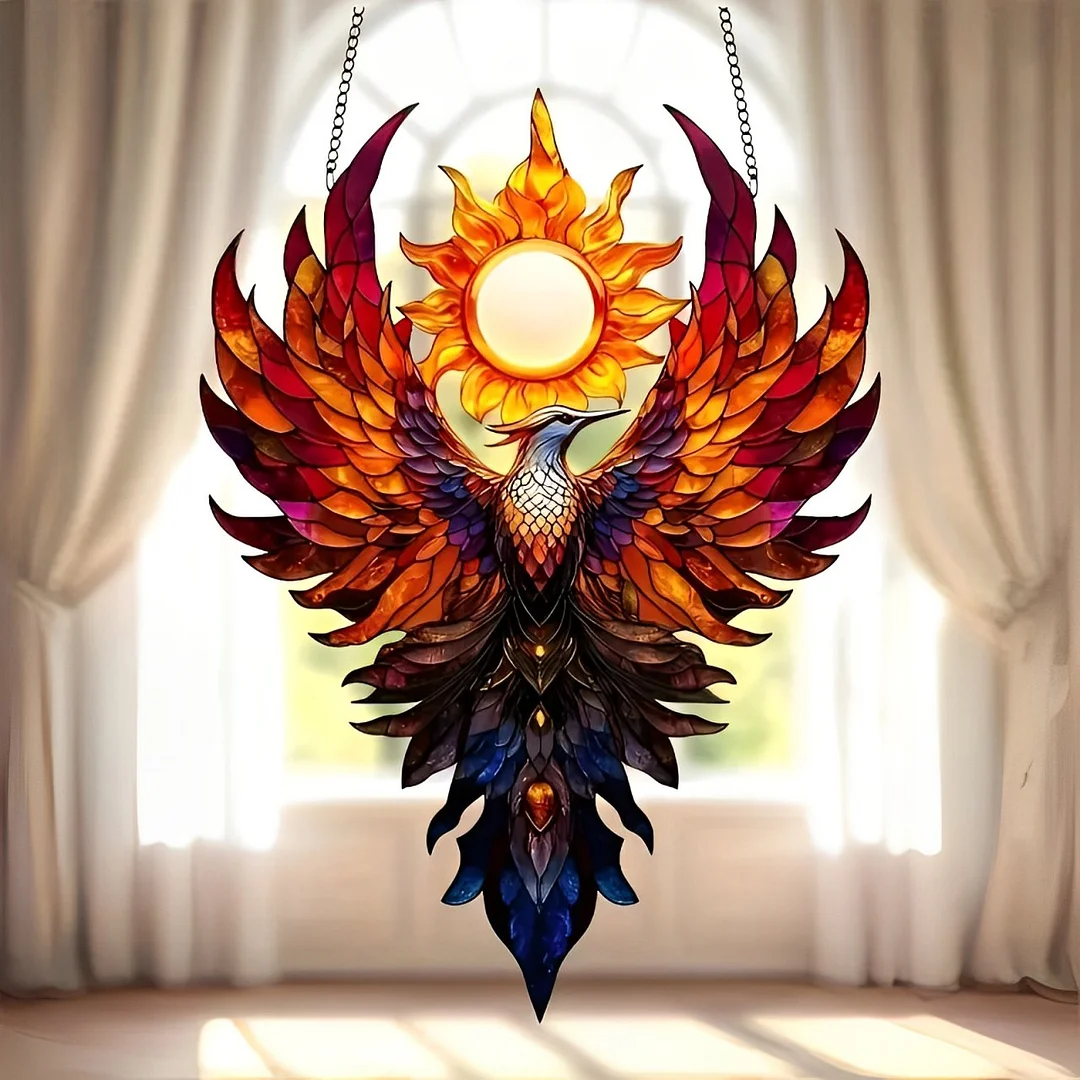 Solar Rise Phoenix Stained Art Ornament (12 inches) 