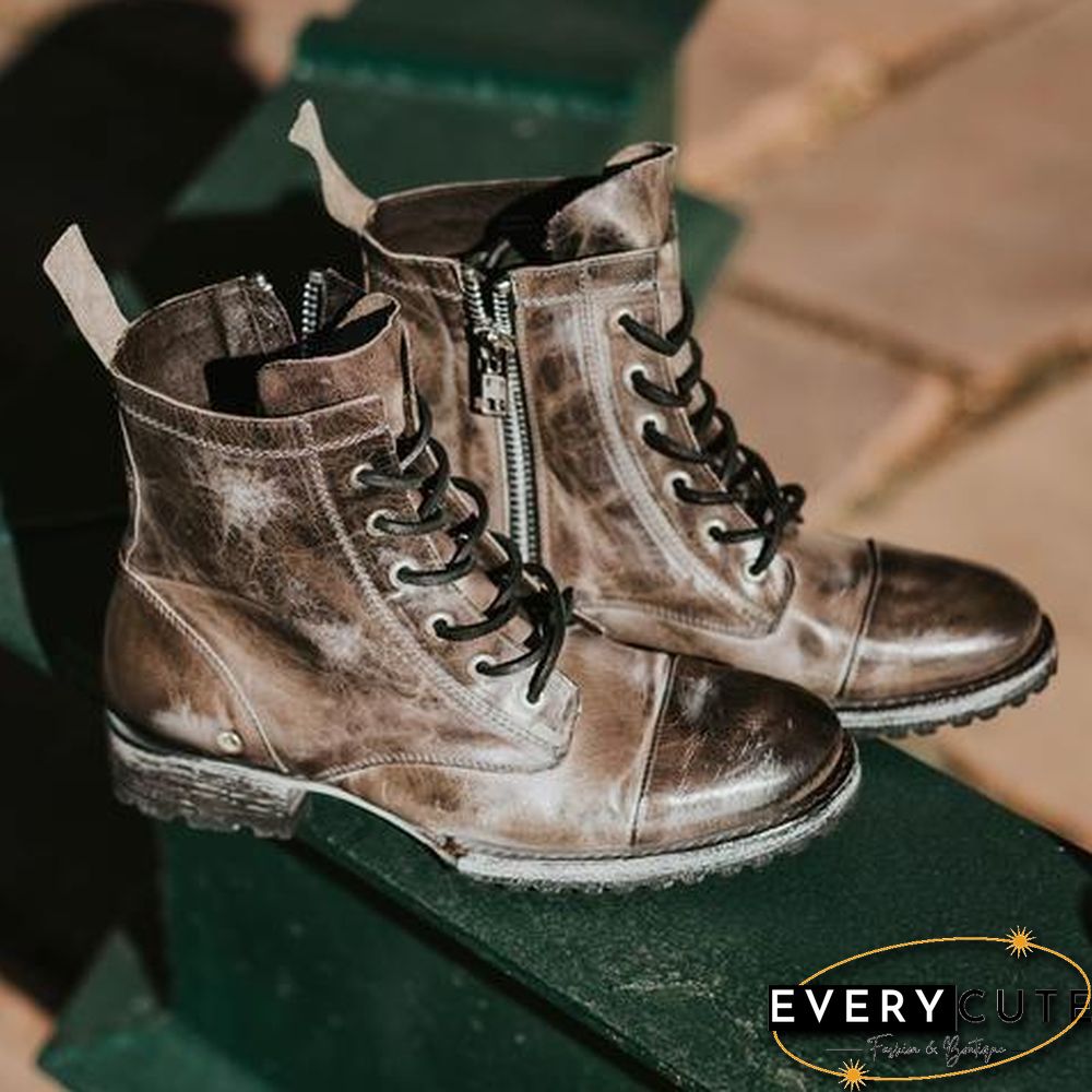 Vintage Genuine Leather Lace Up Boots