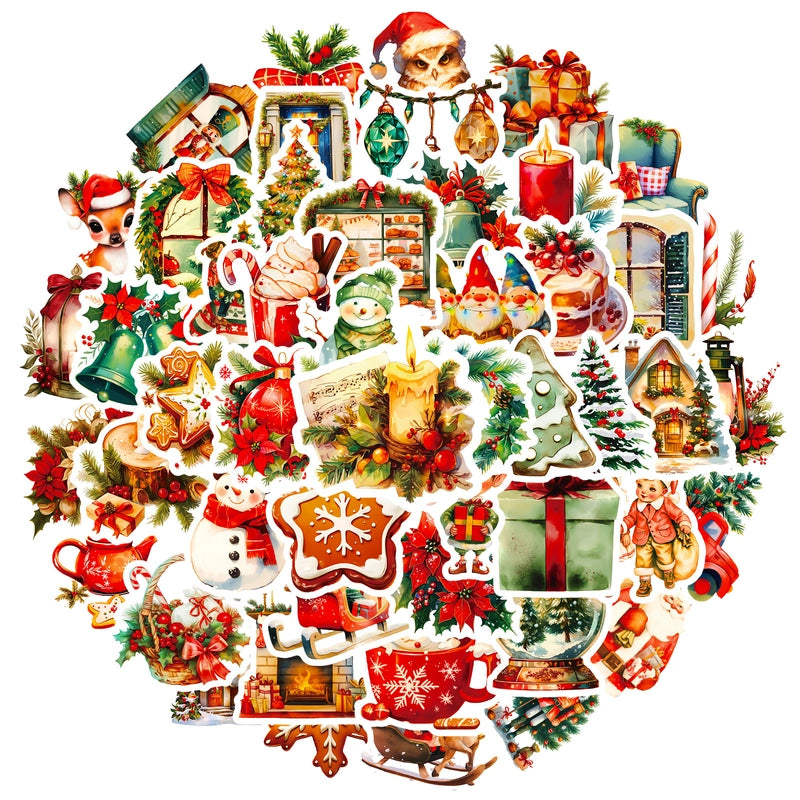 2 Pieces 50 PCS/Package Christmas Tree Graduation Christmas PP Cute Retro Stickers3