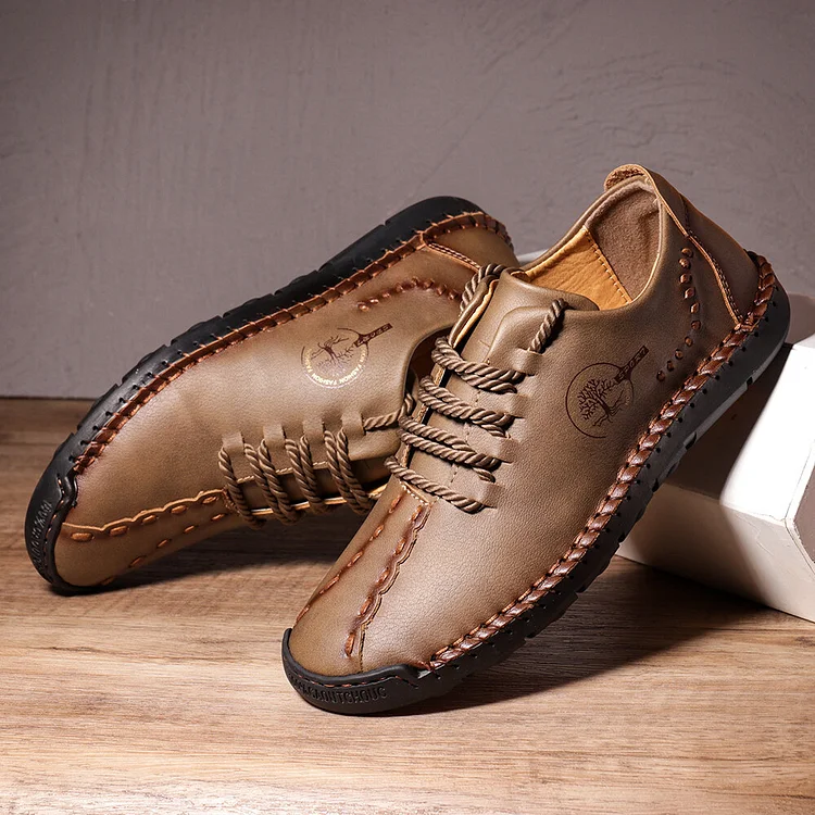 Men Hand Stitching Non Slip Soft Sole Casual Leather Shoes  Stunahome.com
