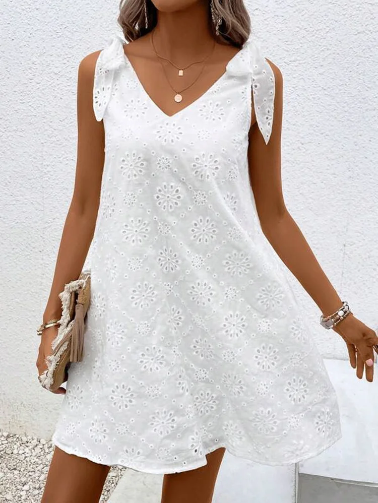 Women's Boho Dress White V-Neck Embroidered Floral Dress Party Dresses