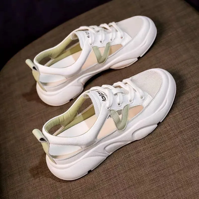 Comfort Summer Sandals Women Sneakers Mesh Casual Platform Trainers Shoes Flat Heels Shoes Female Cutout Casual Slippers