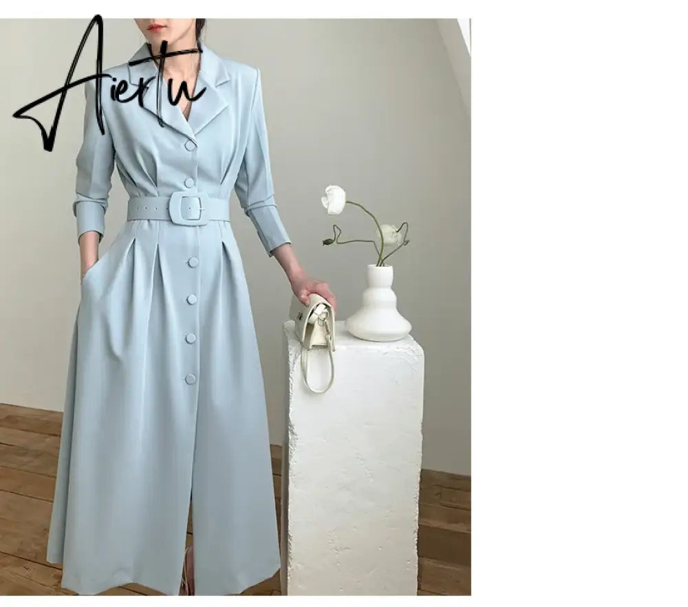 Aiertu Chic Solid Color Simple Basic Woman Dress Spring Fashion Street Women Dress Black Khaki Apricot Blue A-line Dress Female Aiertu