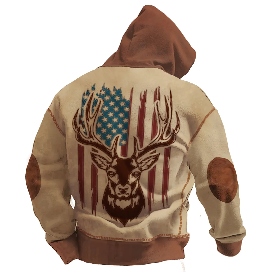 Men's Vintage Western American Elk Print Hoodie