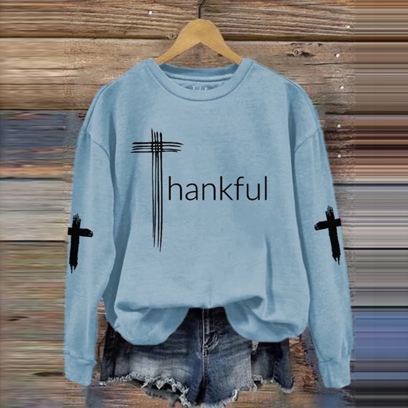 Thanksgiving THANKFUL Cross Casual Sweatshirt artswardrobe