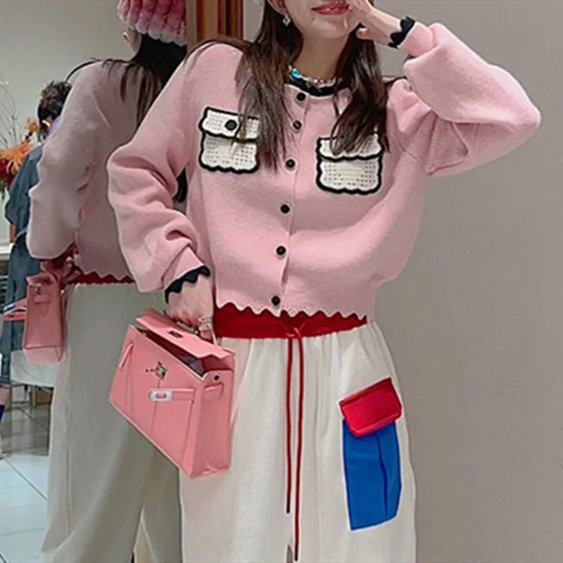 Churchf Churchf Fragrant Wind Bump Color Knit Sweater Cardigan Coat Woman Korean Version Temperament Loose And Sweet Soft Waxy Sweater Woman