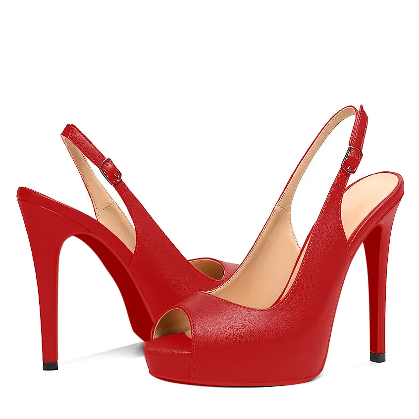 120mm Strap Slingback Sandals Peep Toe Platform Stilettos Red Bottom Matte Heels-vocosishoes