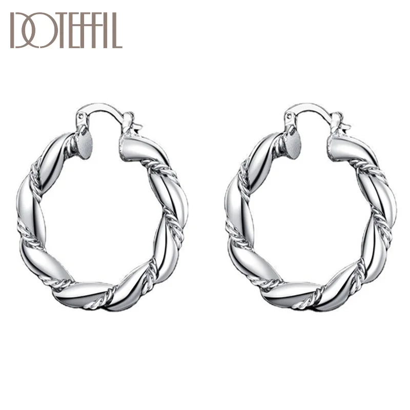 DOTEFFIL 925 Sterling Silver Twisted Rope Round Hoop Earrings Women Jewelry