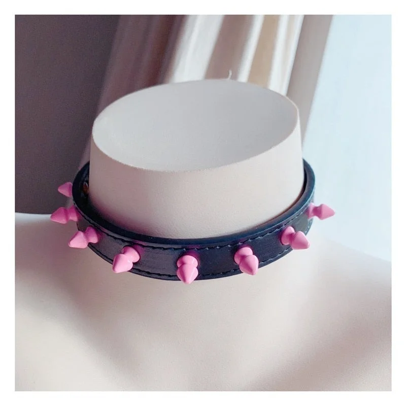 OJBK Sexy Punk Fashion Jewelry Necklace Studded Pink Silicone Rivet Rock Choker Handmade Collar Gift for Women Girls Steampunk