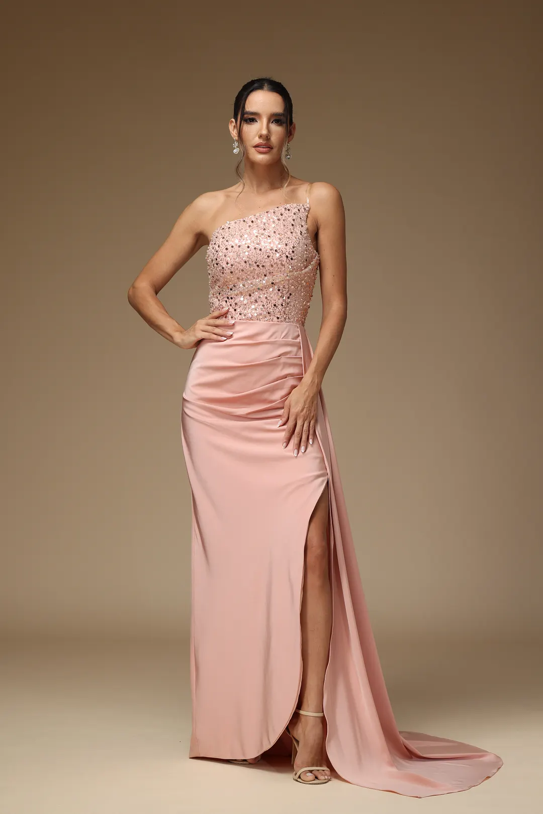 Ovlias Stunning Pink Sleeveless Prom Dress Pleated Slimming with Rhinestone WQ0177