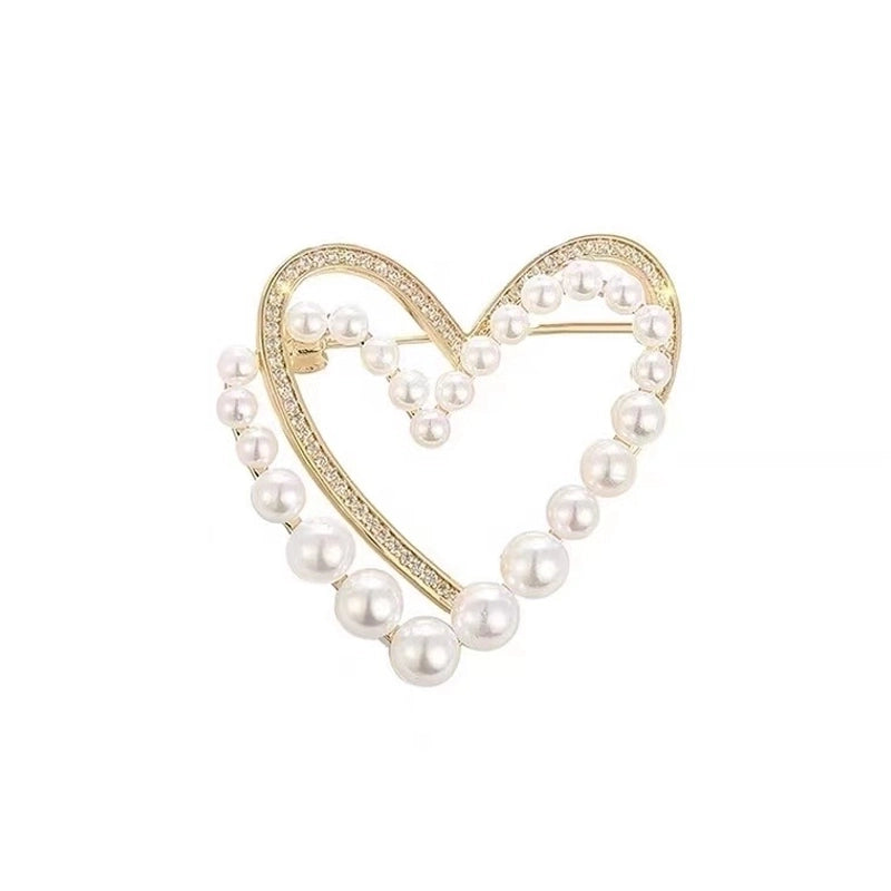 Minimalist Pin Heart Shape Alloy Plating Inlay Rhinestones Pearl Women’s Brooches