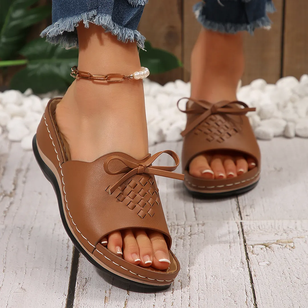 Yyvonne Summer New Women's Thick Bottom Slippers Large-Size With Fish Mouth Slope And Thick Slippers