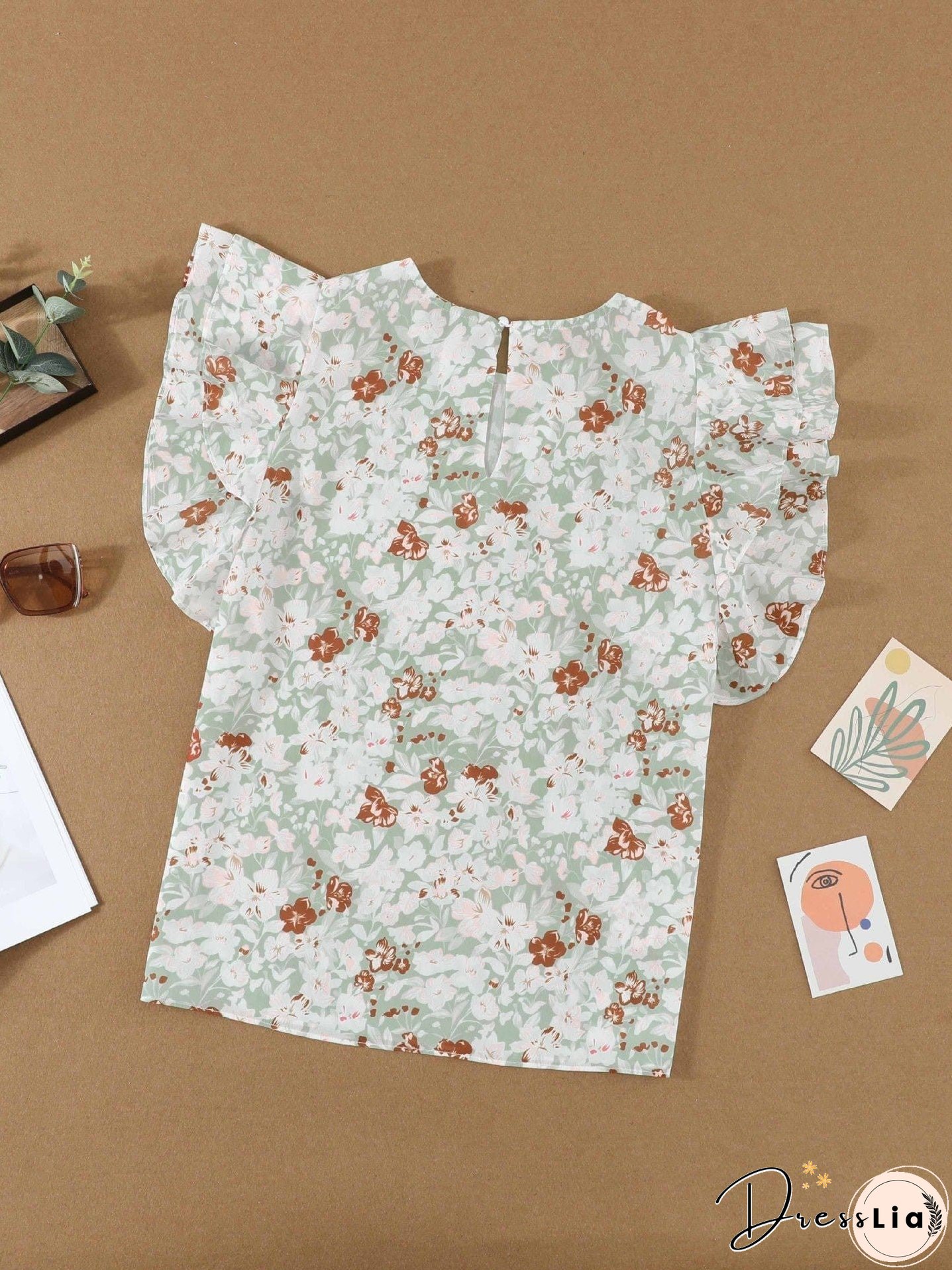 Feifei Floral Chiffon Printed Round Neck Shirt For Women