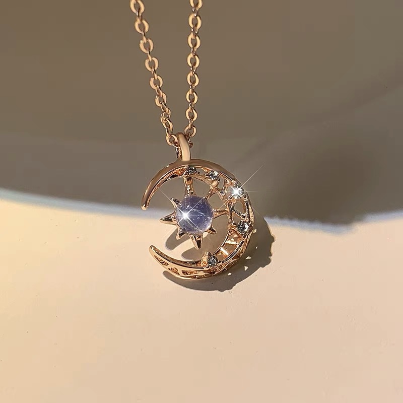 Star Sun Moon Moonlight Stone Necklace for Women Collar Chain Wedding Party Jewelry Gift  Wholesale