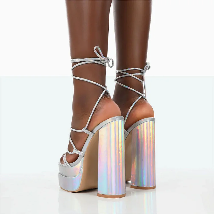 Silver hotsell stacked heels