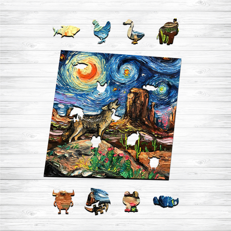 Van Gogh Starry Sky - Corgi Wooden Puzzle