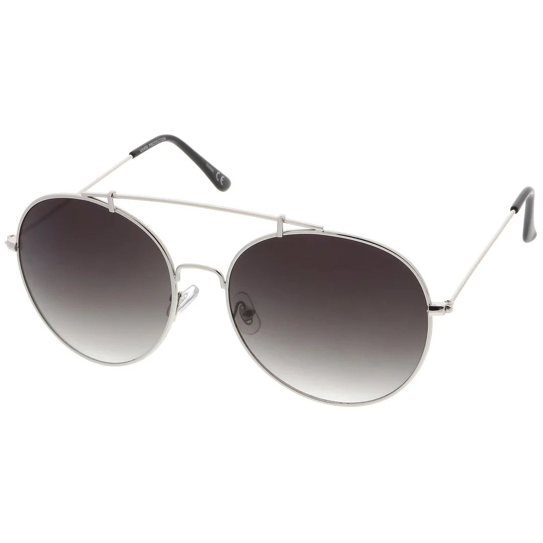 Classic Metal Aviator glasses Crossbar Slim Arms Round Lens 65mm