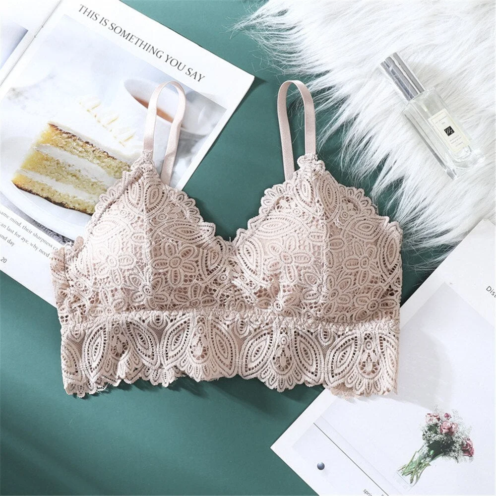 Fashion Women Lace Bralette Seamless Bras Sexy Beauty Back Tube Tops Girls Underwear Gathered Bras Hollow Out