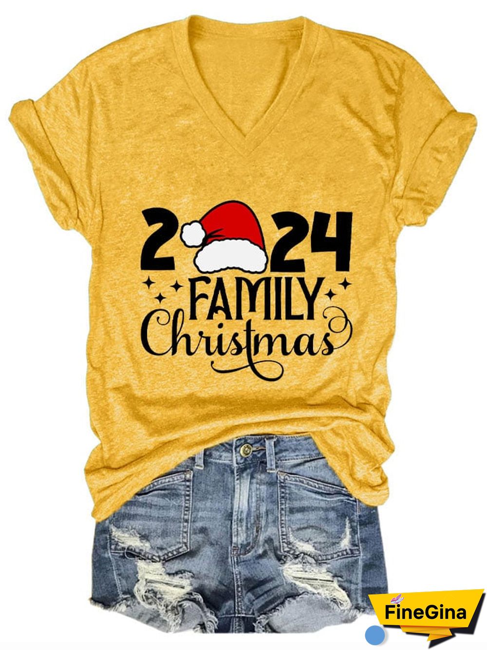 Women's 2024 Family Christmas V-Neck T-Shirt