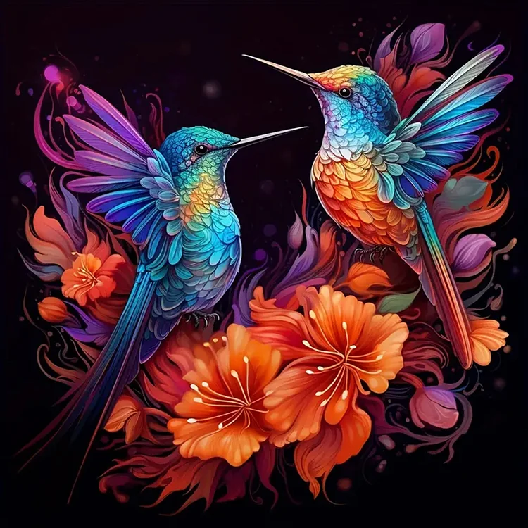 Full Round Diamond Painting - Flower Hummingbird 30*30CM