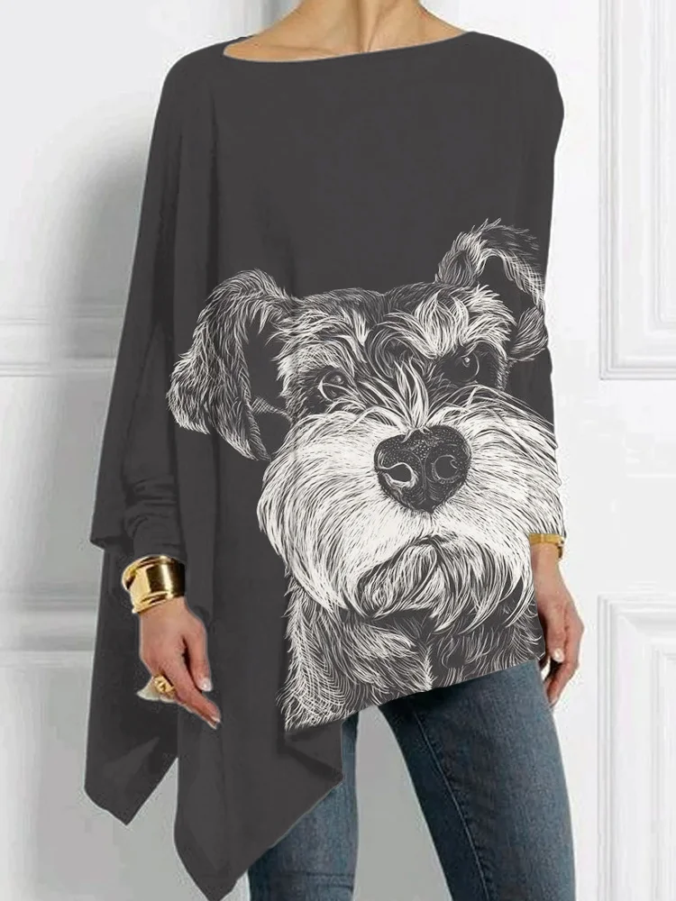 Lovely Schnauzer Portrait Art Bat Sleeve T Shirt