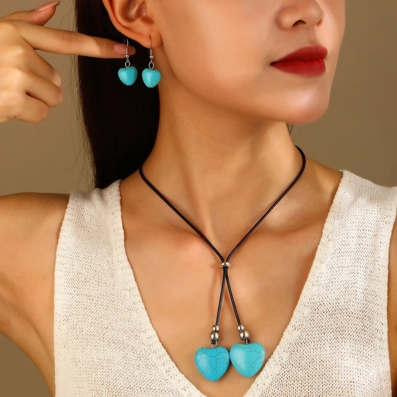 Retro Geometric Turquoise Jewelry Set In Bulk