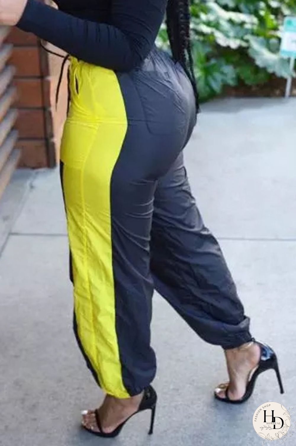 Yellow Black Casual Solid Buttons Patch Regular Small Elastic High Waist Pencil Bottoms