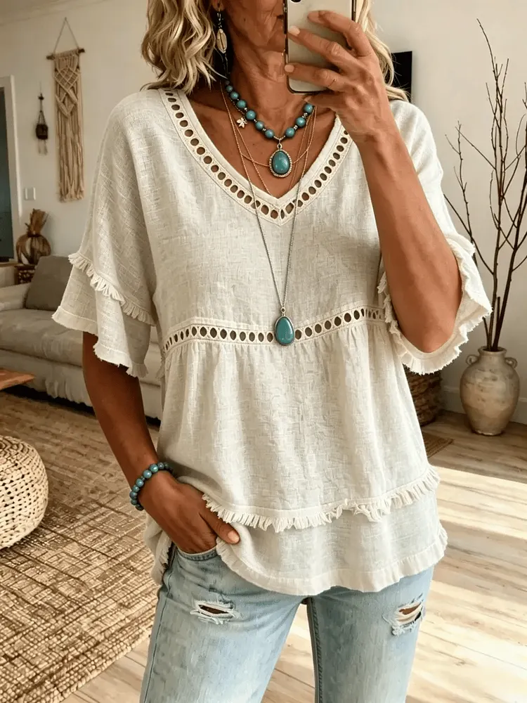Women's Casual Bohemian-style Openwork Embroidered Top