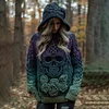 Women's Retro Drop Shoulder Skeleton Pattern Loose Hooded Sweater