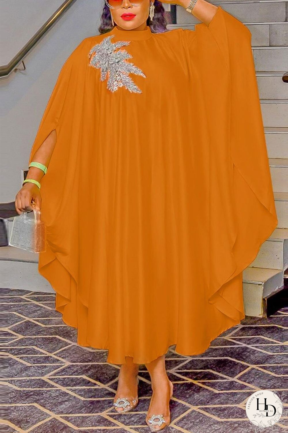 Yellow Casual Daily Solid Appliques Beading O Neck Long Dress Dresses