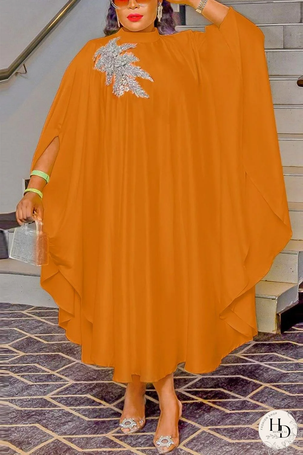 Yellow Casual Daily Solid Appliques Beading O Neck Long Dress Dresses