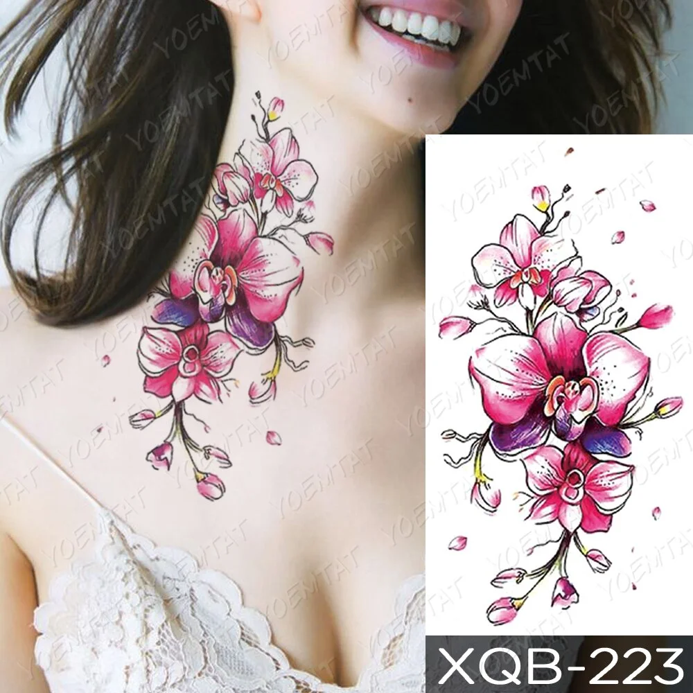 Waterproof Temporary Tattoo Sticker Heart Shaped Diamond Flash Tattoos Rose Flower Lace Body Art Arm Fake Sleeve Tatoo Women
