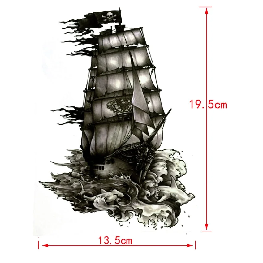 The Black Pearl Pirate Ship Waterproof Temporary Tattoos harajuku men Fake Tattoo hand made sticker Henna Tatoo sleeve tatuajes