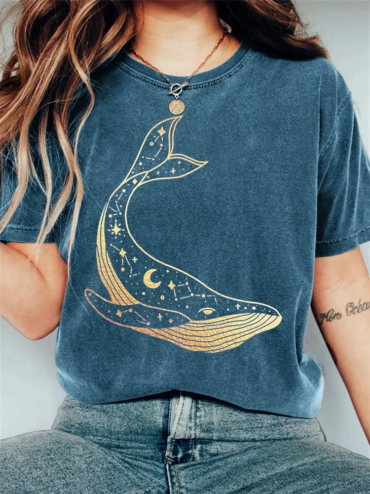 Celestial Whale Graphic Vintage Washed T Shirt / DarkAcademias /Darkacademias