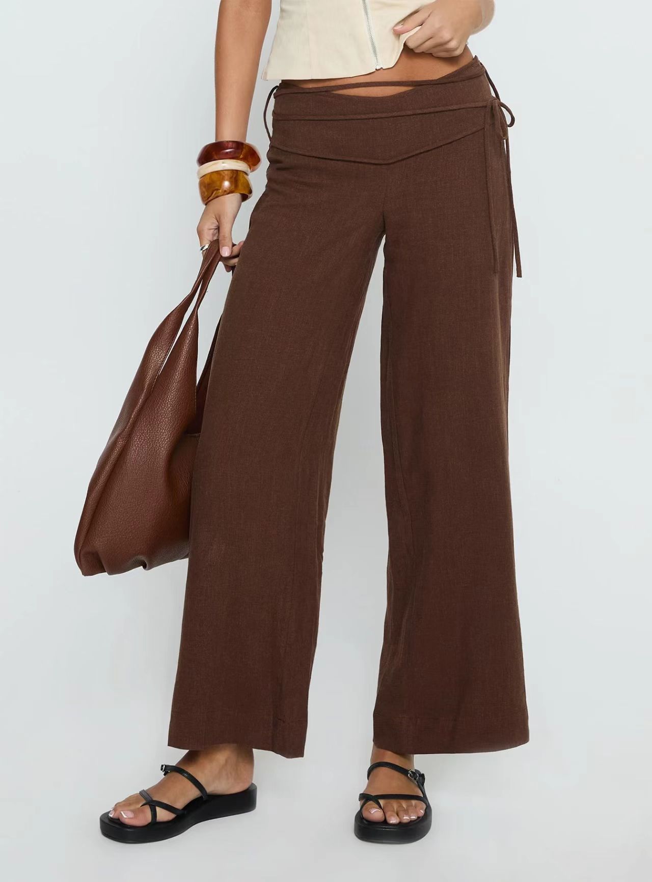 Women Linen Blend Wide Leg Pants