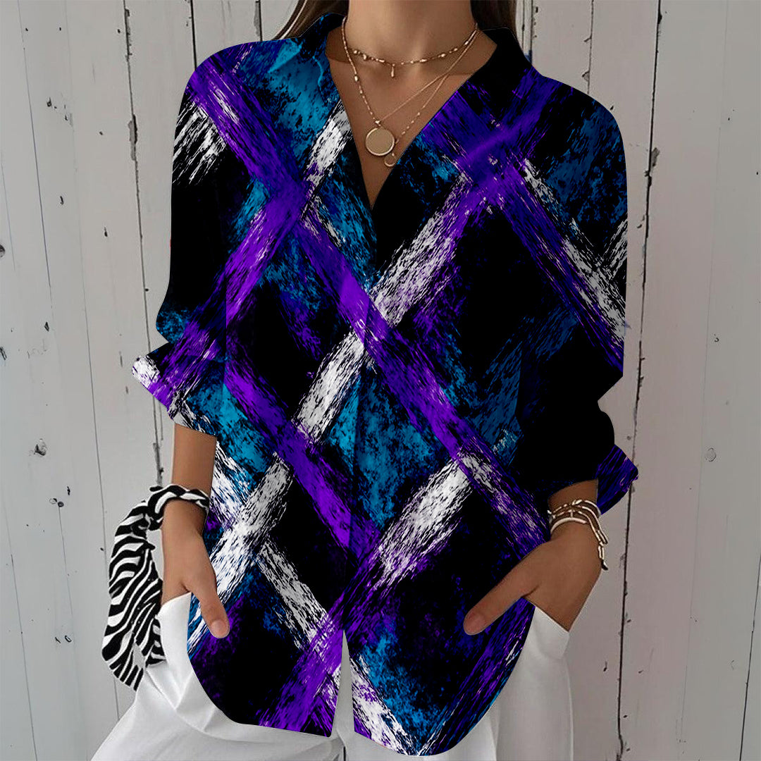 Women Long Sleeve V-neck Graphic Floral Printed Top