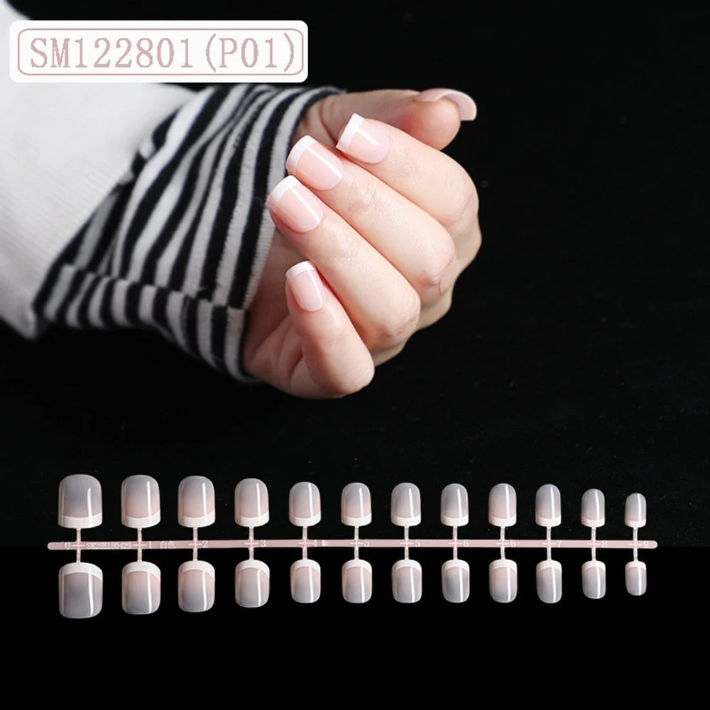 1set/24pcs French Fake Nails Matte /UV False Nail Detachable tips Nail Extension Manicure Art Press On Fake False Nails Beauty-Nail Inspo