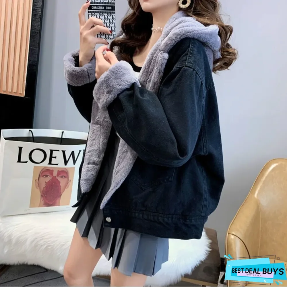 Denim Padded Loose Lazy Wind Coat Women
