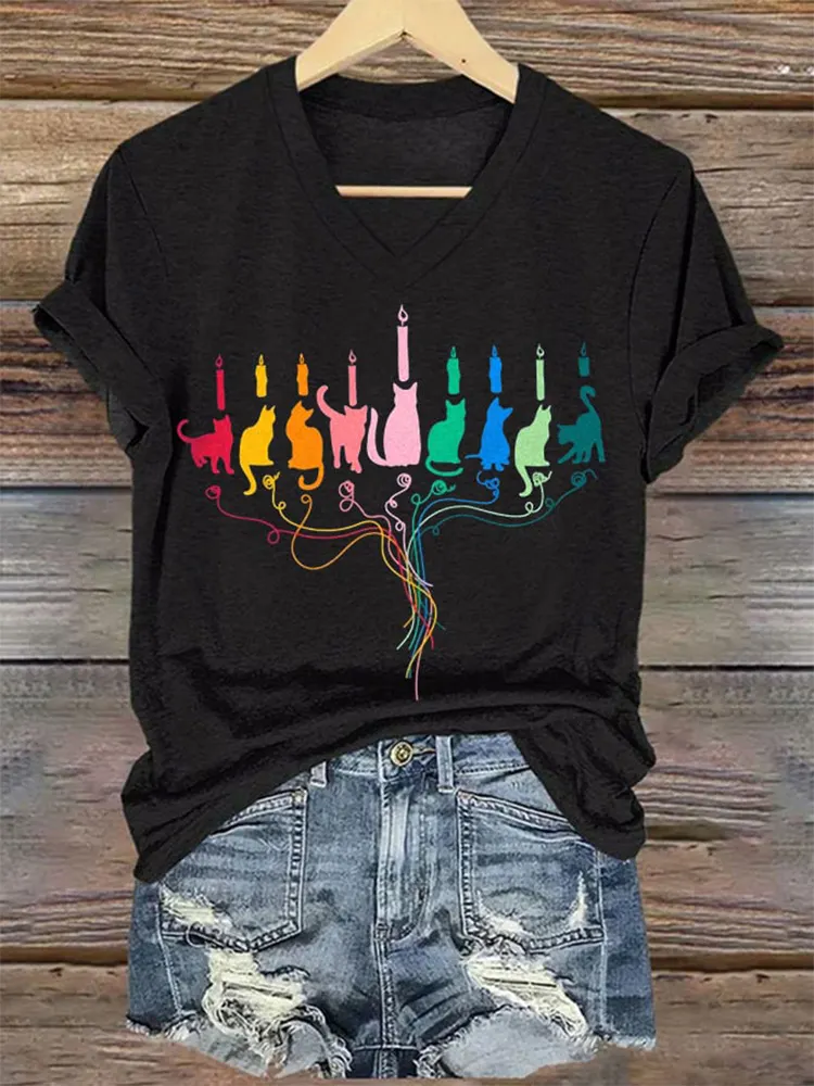 Women's Jewish Hanukkah Printed Casual T-Shirt