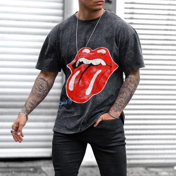 Big tongue print hip-hop t-shirt
