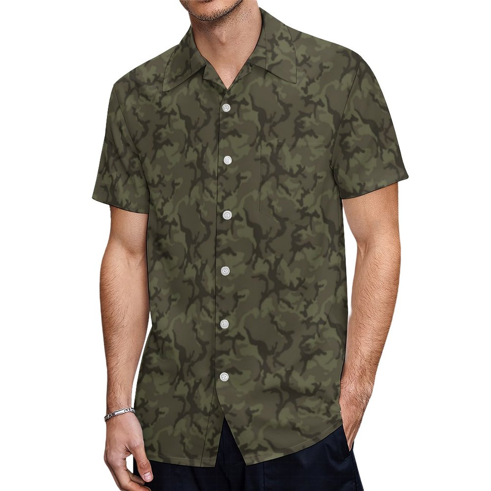 Army Military Dark Green Camouflage Hawaiian Shirt Mens Button Down Plus Size Tropical Hawaii Beach Shirts