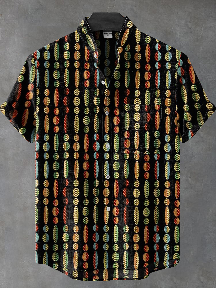 Retro African Ethnic Polka Dots Geometric Art Prints Casual 100% Cotton Shirt
