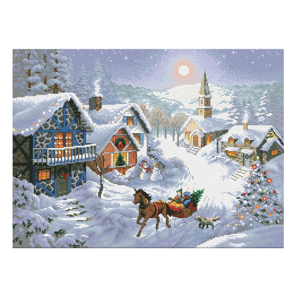 

Snowy Night - 11CT Stamped Cross Stitch - 64*49cm (Big Size), 501 Original