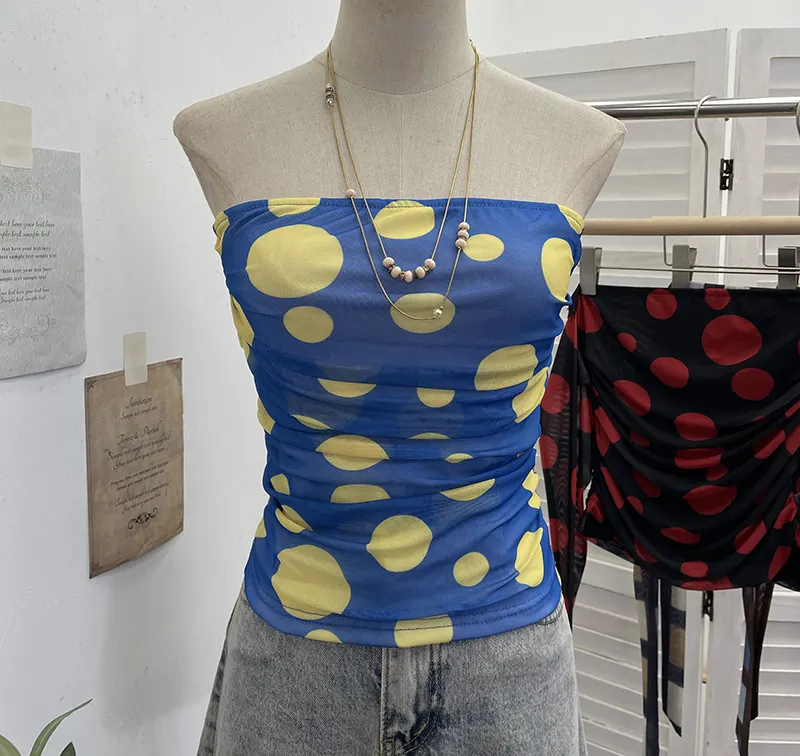 Nigikala Nigikala Shooting Holiday Storm Spot Bump Color Mesh Strapped Braped Vest Female Summer Dew Back Hottie Top 8085