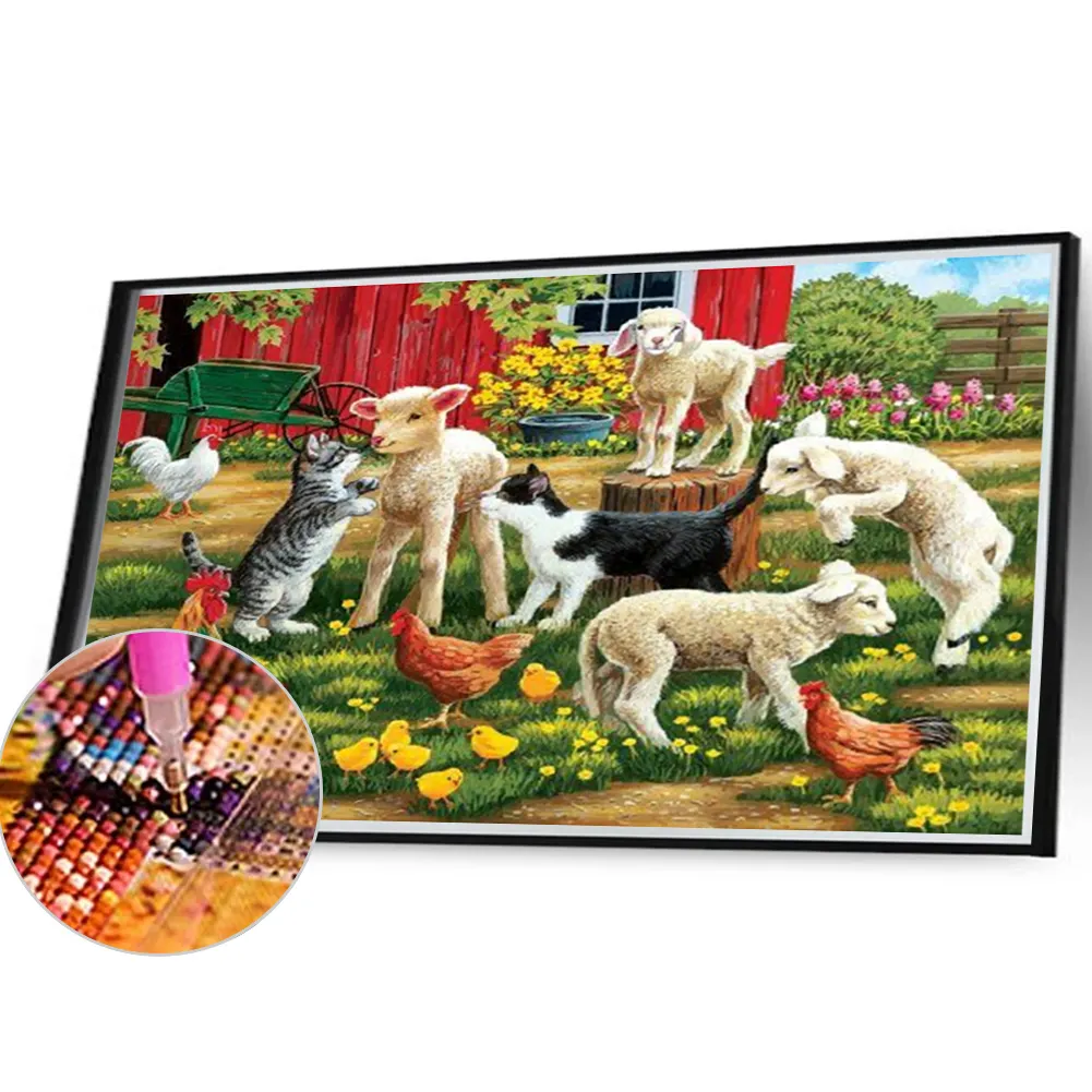 Diamond Painting - Full Square Drill - Kittens and sheep(Canvas|40*30cm)