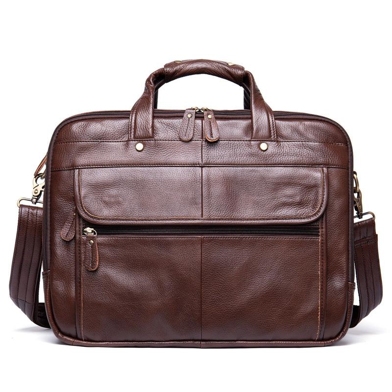 Mens Layered Vintage Waterproof Durable Large Capacity Leather Business Briefcase